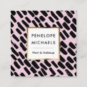 Zwart en Roze Patroon met Lijst Vierkante Visitekaartje (Voorkant)