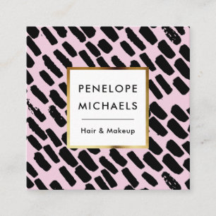 Zwart en Roze Patroon met Lijst Vierkante Visitekaartje