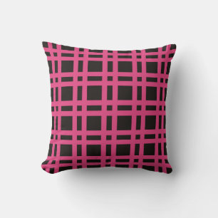 Zwart en Roze Plaid en Strepen MOJO Kussen