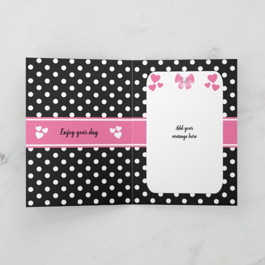 Zwart en roze poka stipt foto verjaardagsgroet kaart (Binnen)