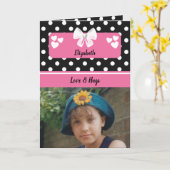 Zwart en roze poka stipt foto verjaardagsgroet kaart (Gele Bloem)