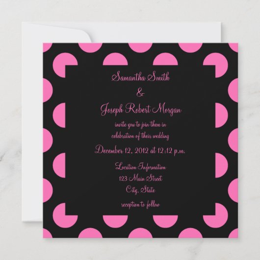 Zwart en roze polka stippen bruiloft kaart (Voorkant)