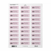 Zwart en Roze Prinses Kroonadreslabel Etiket (Full Sheet)