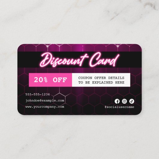 Zwart en roze professionele haarstylist kortingskaartje (Achterkant)