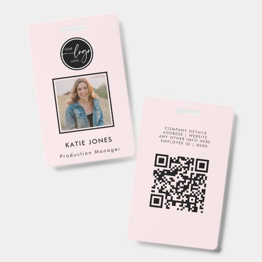 Zwart en roze QR-code Bedrijfslogo op maat Badge (Voor- en achterkant)