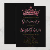 Zwart en roze quinceañera uitnodigen kaart (Voorkant / Achterkant)
