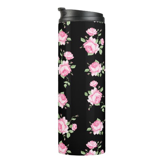 Zwart en Roze Rozen Classic  Roos Thermosbeker (Geroteerd rechts)