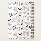 Zwart en roze Scandinavische bloemmotief Planner (Achterkant)
