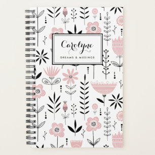 Zwart en roze Scandinavische bloemmotief Planner