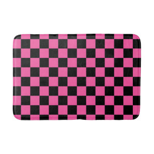 Zwart en roze schaakbordpatroon badmat