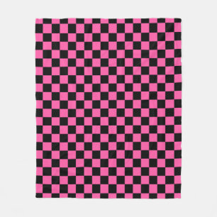 Zwart en roze schaakbordpatroon fleece deken