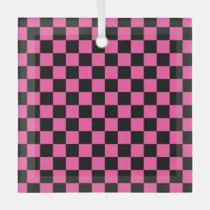Zwart en roze schaakbordpatroon glas ornament