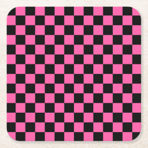 Zwart en roze schaakbordpatroon kartonnen onderzetters