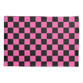 Zwart en roze schaakbordpatroon kussensloop (Achterkant-Links)