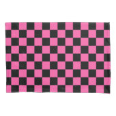 Zwart en roze schaakbordpatroon kussensloop (Voorkant-Links)