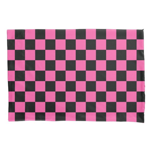Zwart en roze schaakbordpatroon kussensloop (Voorkant-Links)