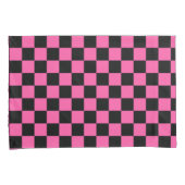 Zwart en roze schaakbordpatroon kussensloop (Voorkant-Rechts)