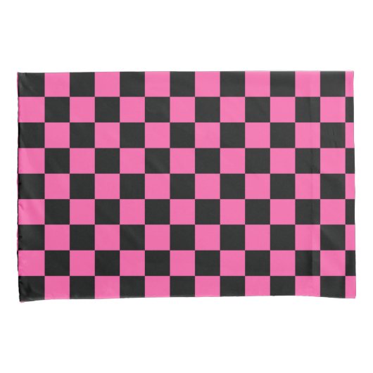 Zwart en roze schaakbordpatroon kussensloop (Voorkant-Rechts)