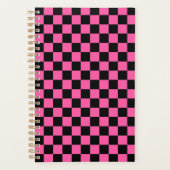 Zwart en roze schaakbordpatroon planner (Voorkant)