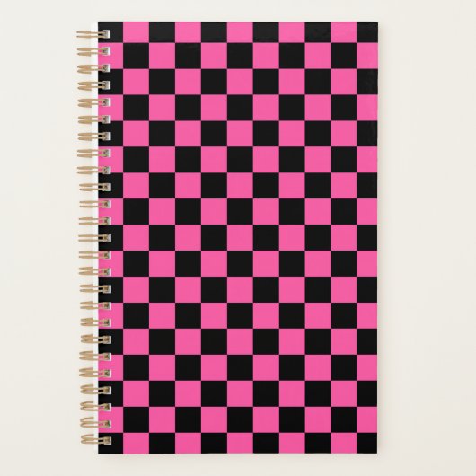 Zwart en roze schaakbordpatroon planner (Voorkant)