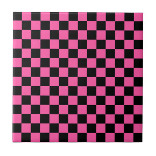 Zwart en roze schaakbordpatroon tegeltje