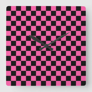 Zwart en roze schaakbordpatroon vierkante klok