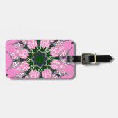 Zwart en Roze Schattigee Bloemen Mode Motief Monog Bagagelabel (Voorkant horizontaal)