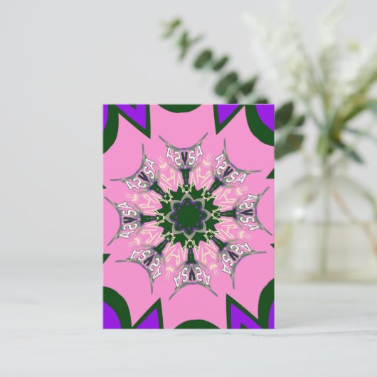 Zwart en Roze Schattigee Bloemen Mode Motief Monog Briefkaart (Staand voorkant)
