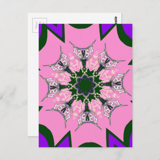 Zwart en Roze Schattigee Bloemen Mode Motief Monog Briefkaart (Voorkant / Achterkant)