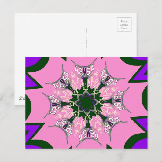 Zwart en Roze Schattigee Bloemen Mode Motief Monog Briefkaart (Voorkant / Achterkant)