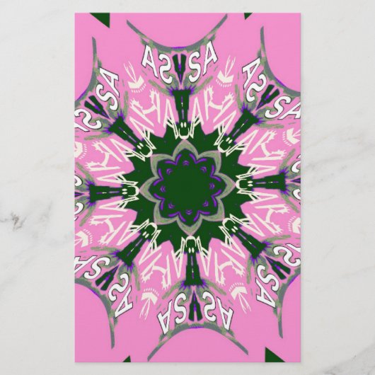 Zwart en Roze Schattigee Bloemen Mode Motief Monog Briefpapier (Voorkant)