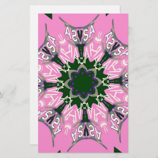 Zwart en Roze Schattigee Bloemen Mode Motief Monog Briefpapier (Voorkant / Achterkant)