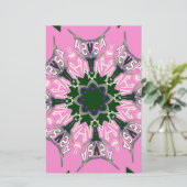 Zwart en Roze Schattigee Bloemen Mode Motief Monog Briefpapier (Staand voorkant)