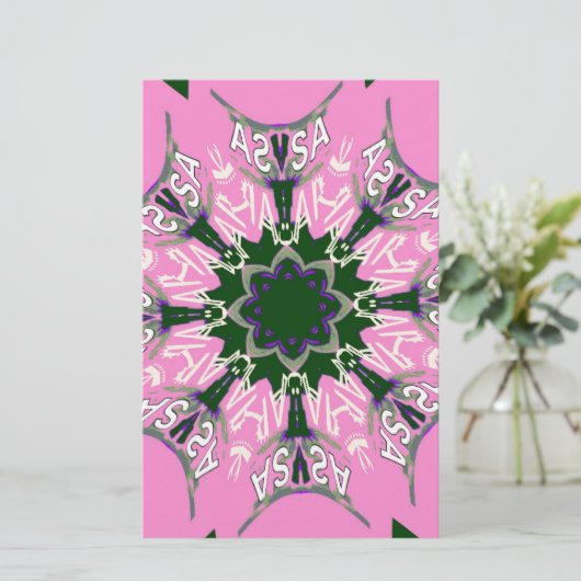 Zwart en Roze Schattigee Bloemen Mode Motief Monog Briefpapier (Staand voorkant)