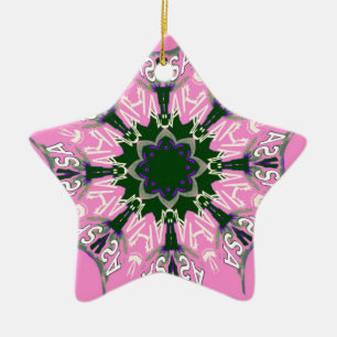 Zwart en Roze Schattigee Bloemen Mode Motief Monog Keramisch Ornament