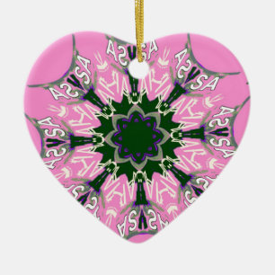 Zwart en Roze Schattigee Bloemen Mode Motief Monog Keramisch Ornament