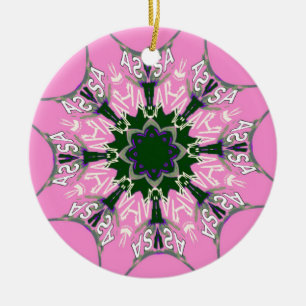 Zwart en Roze Schattigee Bloemen Mode Motief Monog Keramisch Ornament