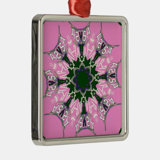 Zwart en Roze Schattigee Bloemen Mode Motief Monog Metalen Ornament (Rechts)
