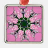 Zwart en Roze Schattigee Bloemen Mode Motief Monog Metalen Ornament (Voorkant)
