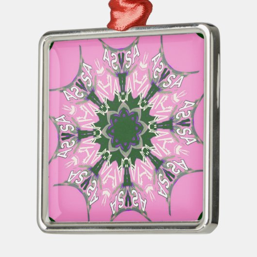 Zwart en Roze Schattigee Bloemen Mode Motief Monog Metalen Ornament (Links)