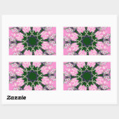 Zwart en Roze Schattigee Bloemen Mode Motief Monog Rechthoekige Sticker (Vel)