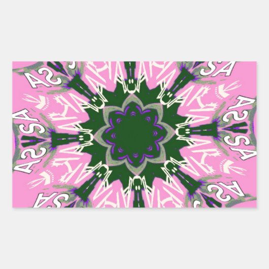 Zwart en Roze Schattigee Bloemen Mode Motief Monog Rechthoekige Sticker (Voorkant)