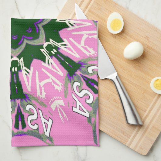 Zwart en Roze Schattigee Bloemen Mode Motief Monog Theedoek (Quarter Fold)