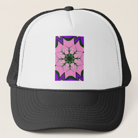 Zwart en Roze Schattigee Bloemen Mode Motief Monog Trucker Pet (Voorkant)