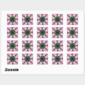 Zwart en Roze Schattigee Bloemen Mode Motief Monog Vierkante Sticker (Vel)