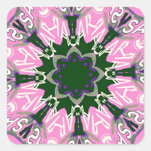 Zwart en Roze Schattigee Bloemen Mode Motief Monog Vierkante Sticker (Voorkant)