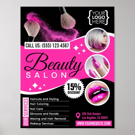 Zwart en Roze Schoonheidssalon Ontworpen voor down Poster (Voorkant)