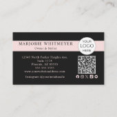 Zwart en roze script logo QR-code foto make-up Visitekaartje (Achterkant)