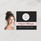 Zwart en roze script logo QR-code foto make-up Visitekaartje (Voorkant)