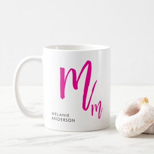 Zwart en roze script monogram koffiemok (Met donut)